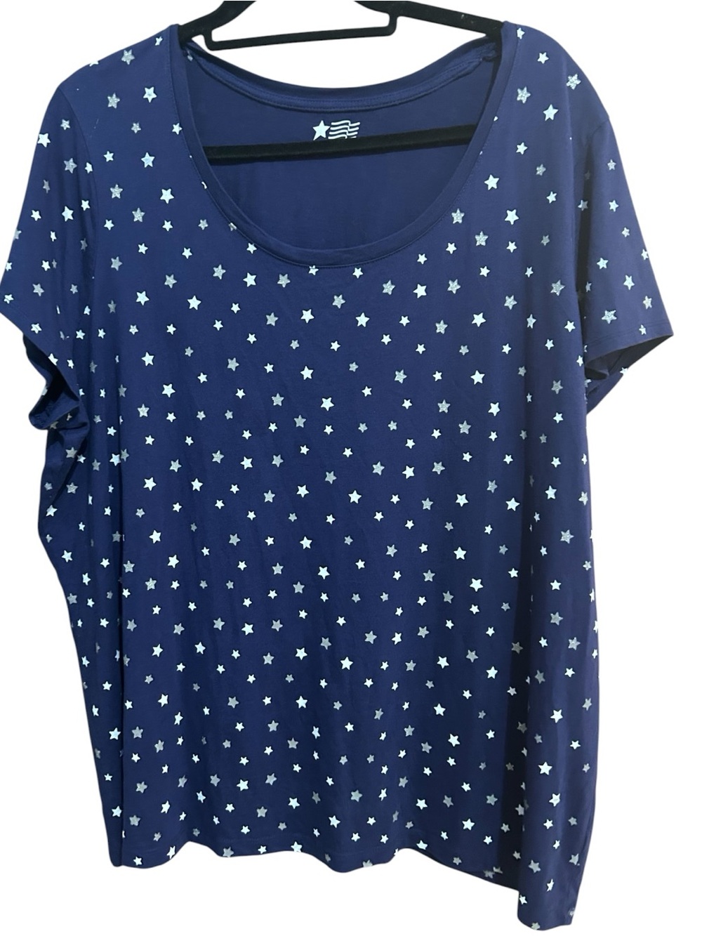 Women’s Navy Star Print Scoop Neck Top Size 3X